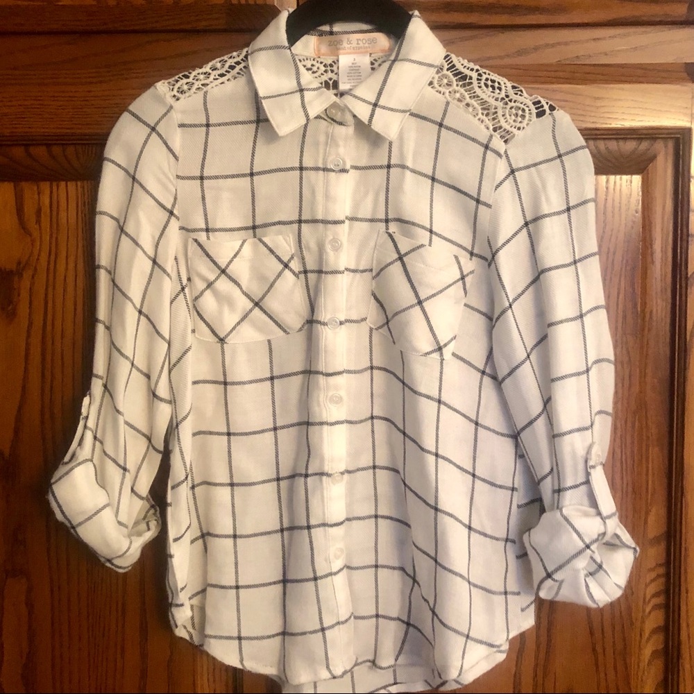Button down ivory with black blouse.